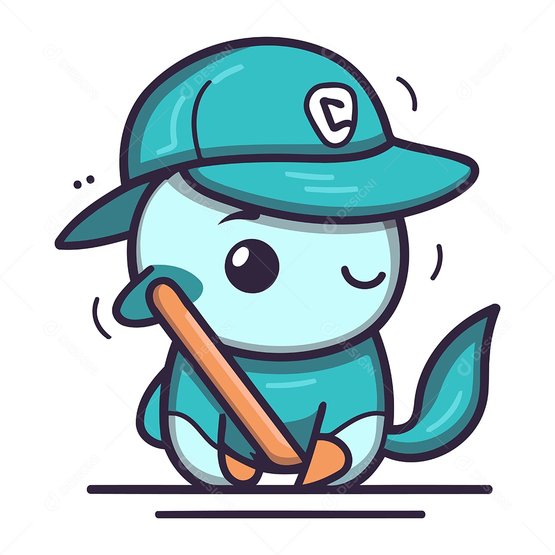 Desenho Animado de Animal com Boné de Beisebol Ilustração Vetor EPS
