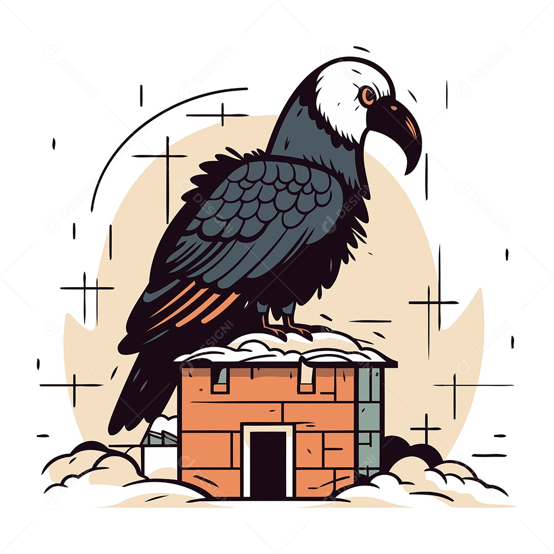 Pássaro de Desenho Animado na Chaminé Ilustração Vetor EPS