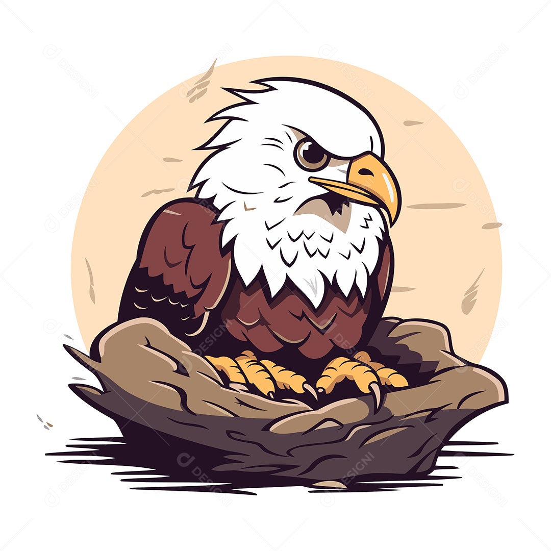 Águia Careca Pousada em Um Ninho Ilustração Vetor EPS