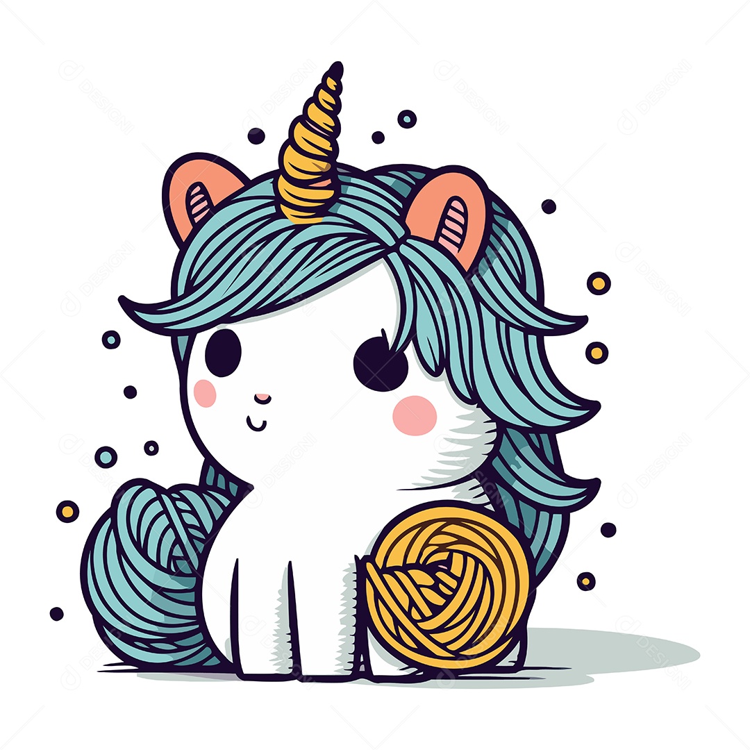 Unicórnio com Um Novelo de Lã Ilustração Vetor EPS