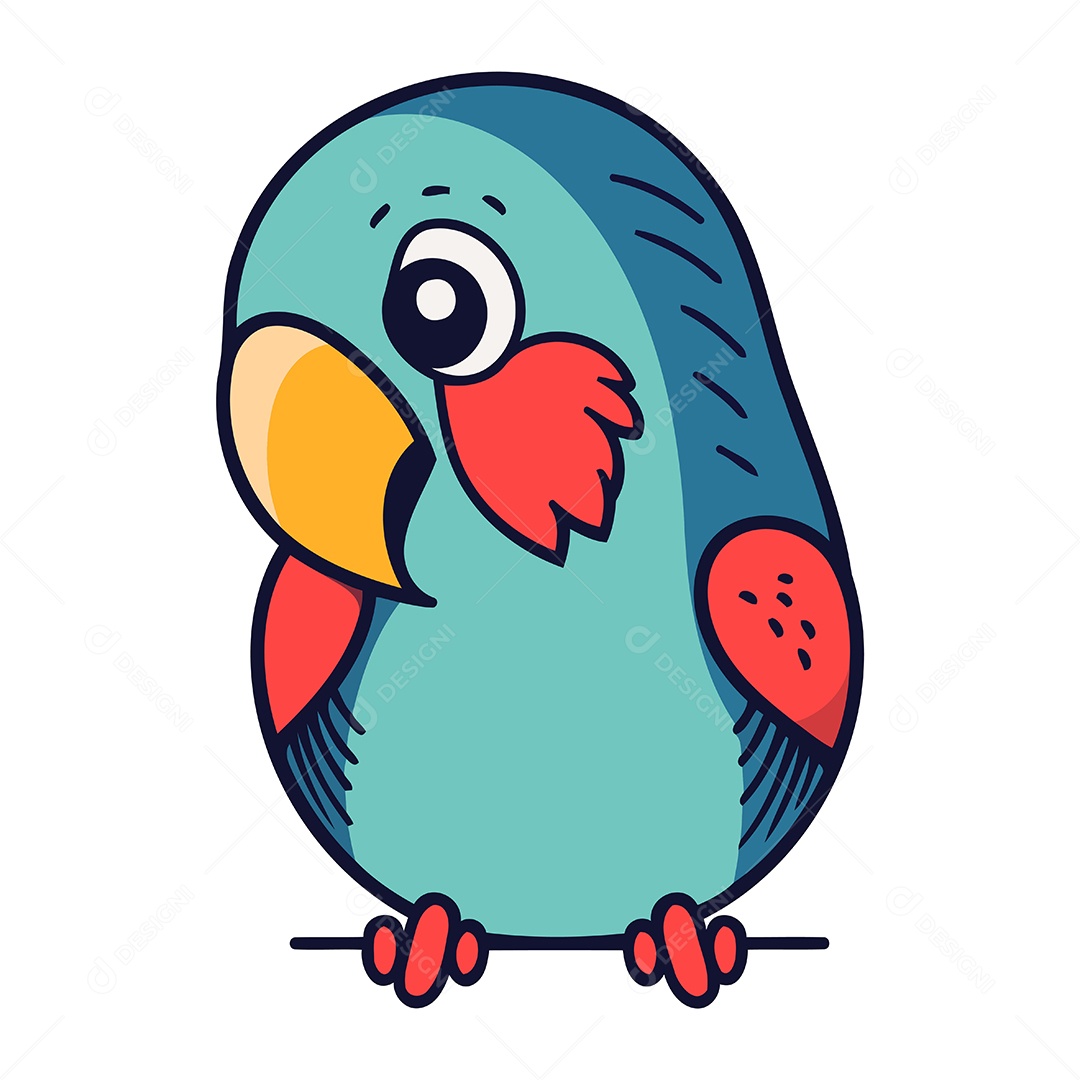 Papagaio Fofo de Desenho Animado Ilustração Vetor EPS