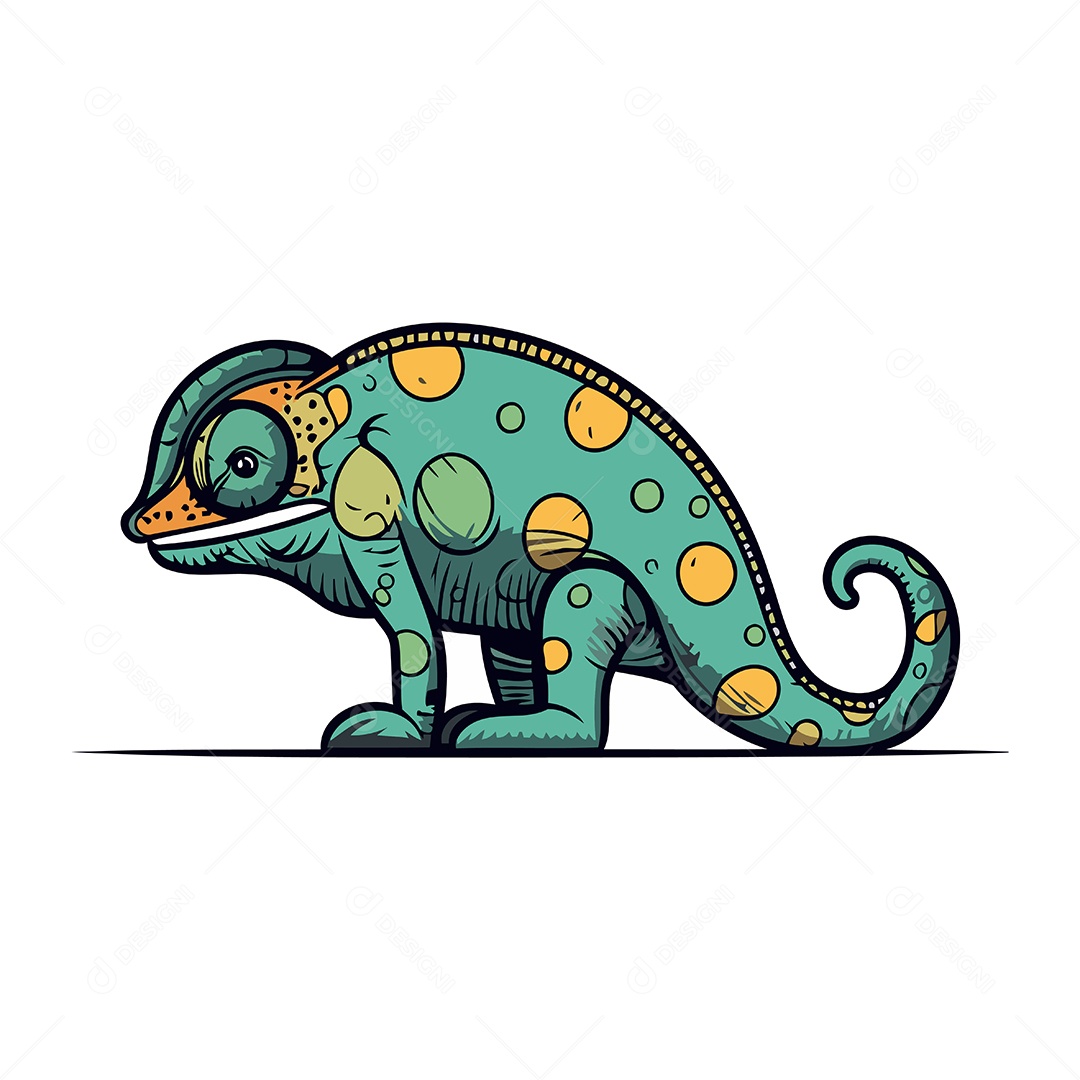 Camaleão de Desenho Animado Ilustração Vetor EPS