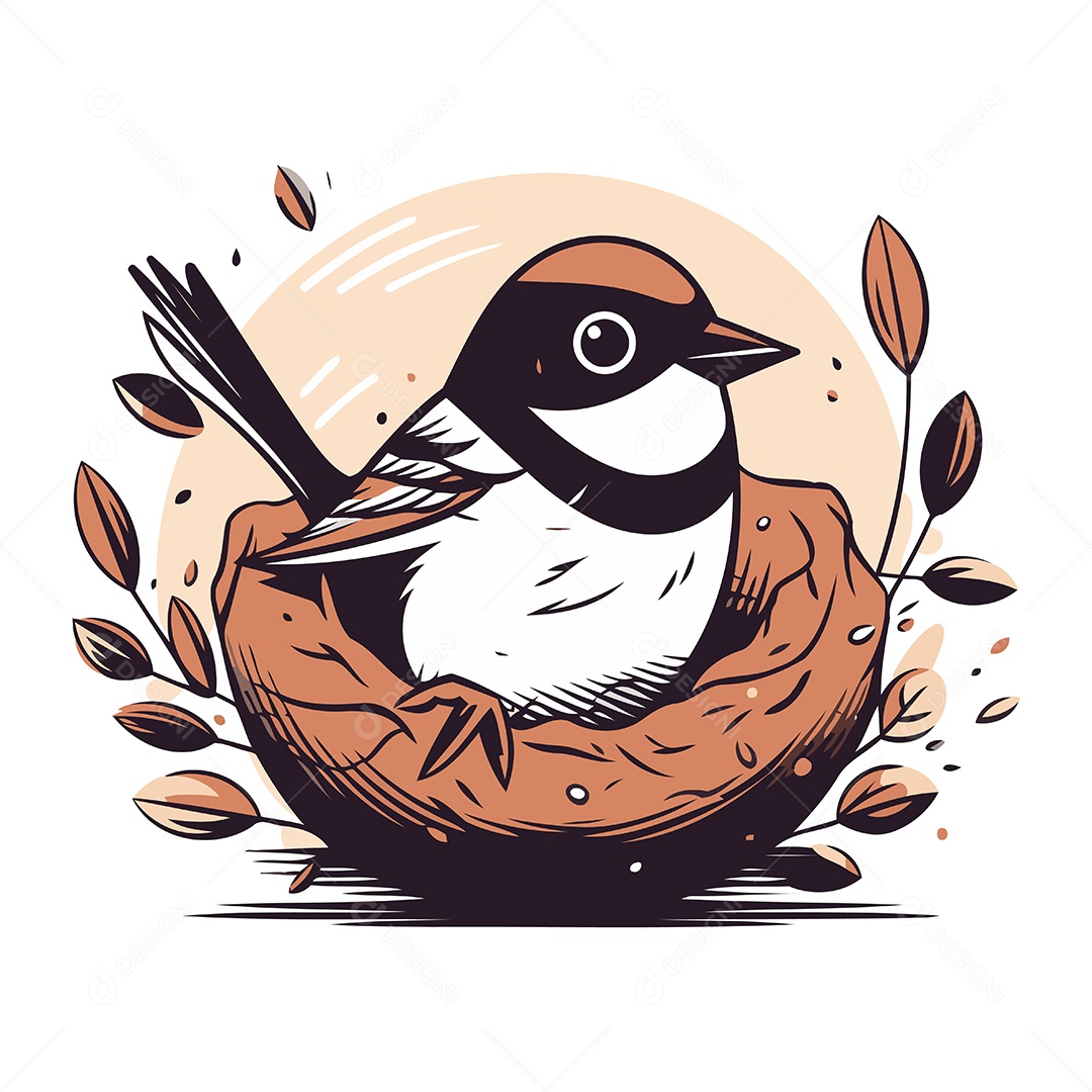 Pássaro de Desenho Animado no Ninho Ilustração Vetor EPS