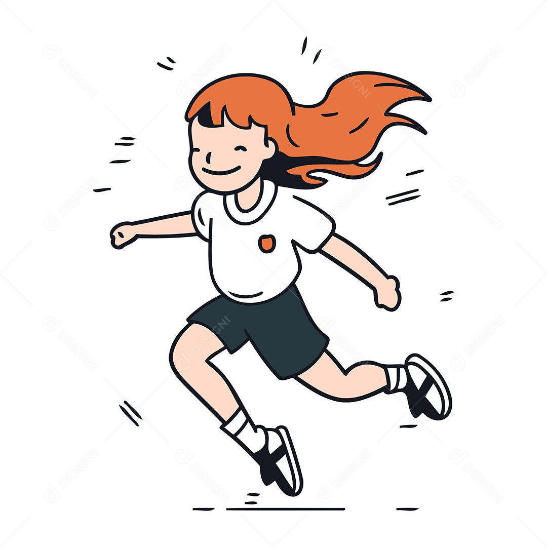Menina Ruiva de Desenho Animado Correndo Ilustração Vetor EPS