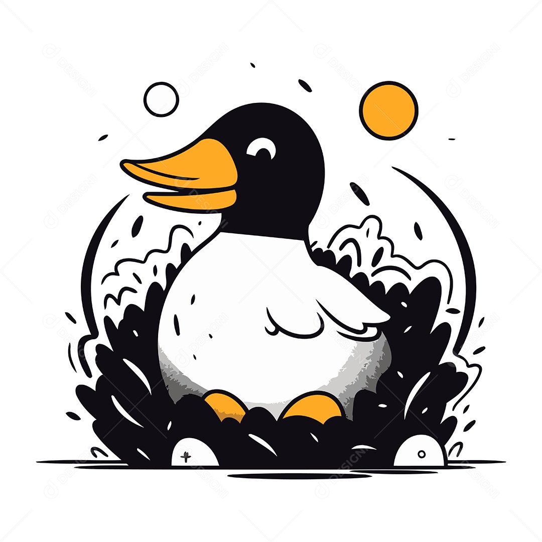 Pato Fofo de Desenho Animado no Ninho Ilustração Vetor EPS