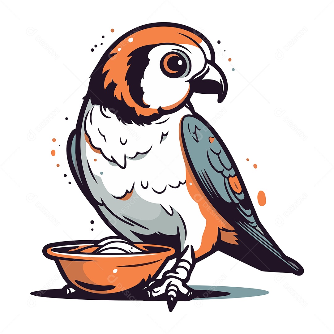 Pássaro com Uma Tigela de Comida Ilustração Vetor EPS