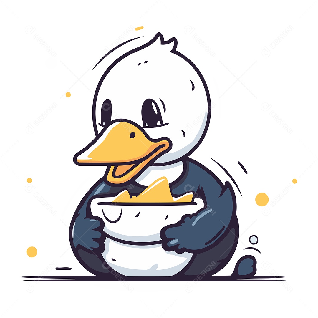 Pato com Uma Tigela Ilustração Vetor EPS