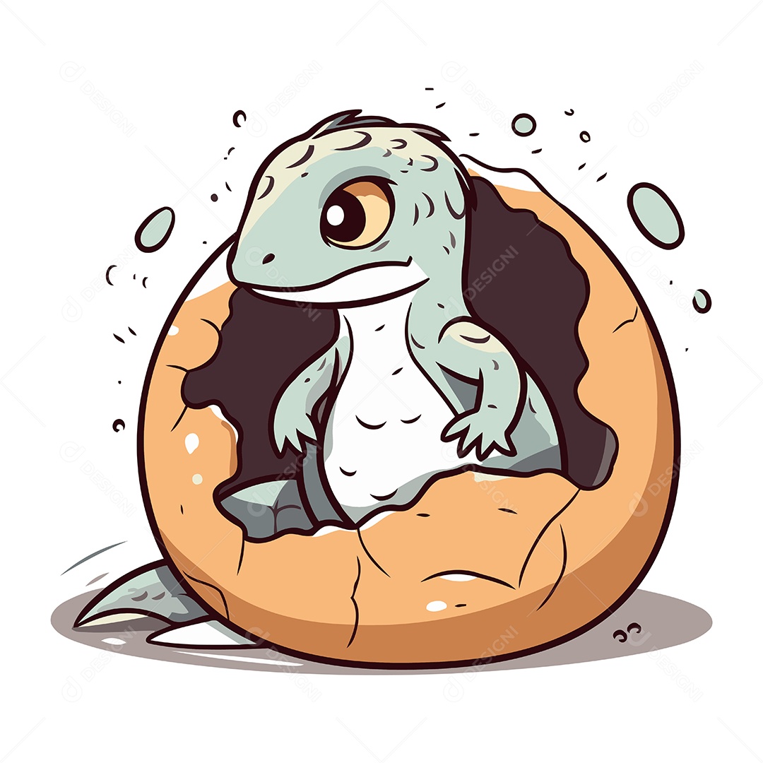 Dinossauro Fofo Dentro de um Ovo Rachado Ilustração Vetor EPS