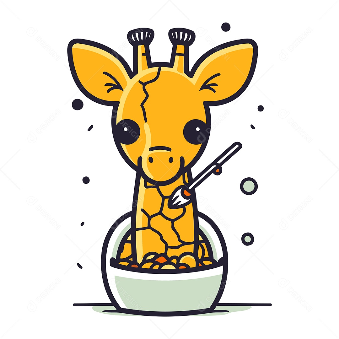 Girafa Comendo em uma Tigela Ilustração Vetor EPS