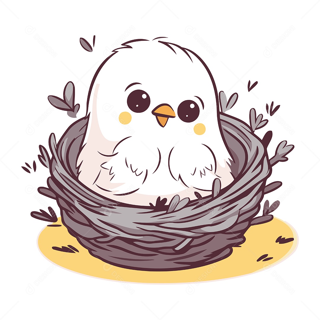 Pássaro Fofo de Desenho Animado no Ninho Ilustração Vetor EPS