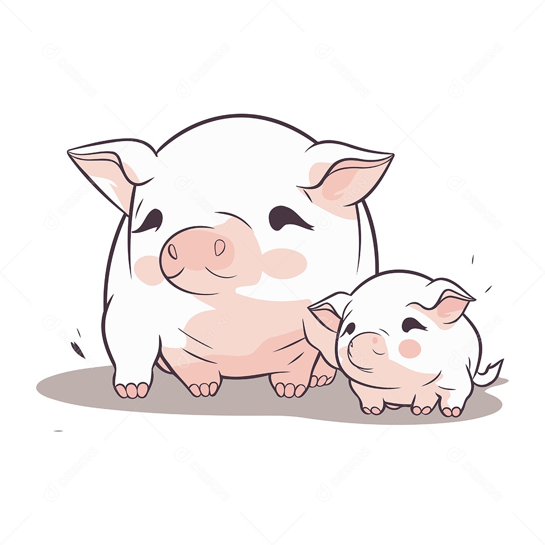 Porco e Leitão de Desenho Animado Ilustração Vetor EPS