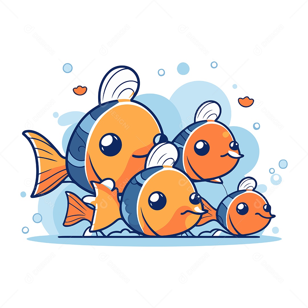 Família de Peixes Desenho Animado Ilustração Vetor EPS