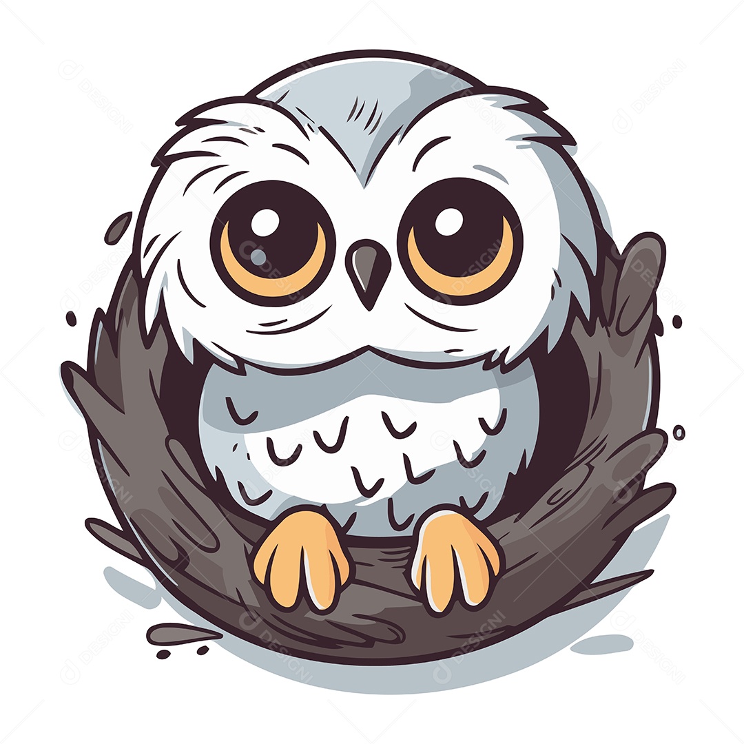 Coruja de Desenho Animado no Ninho Ilustração Vetor EPS