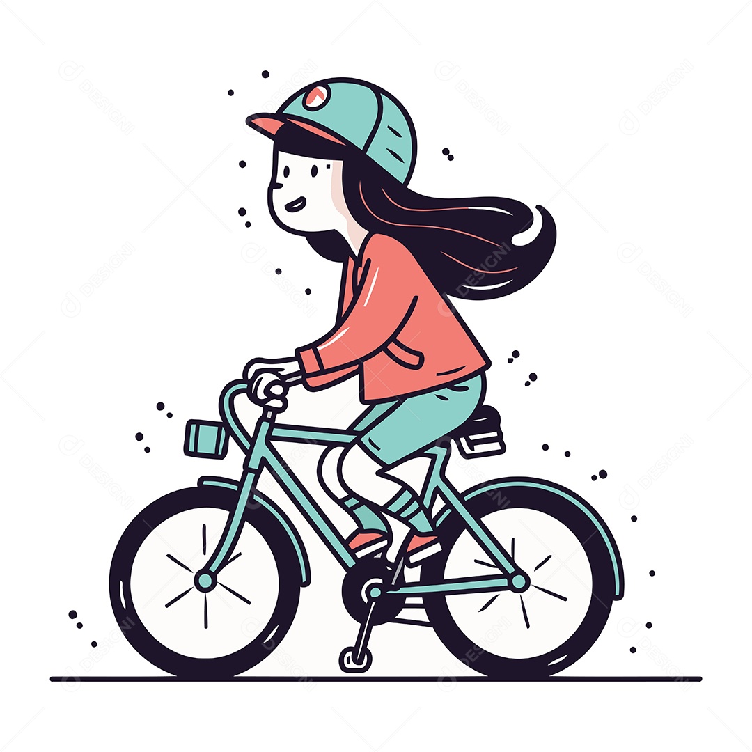 Menina Andando de Bicicleta Ilustração Vetor EPS