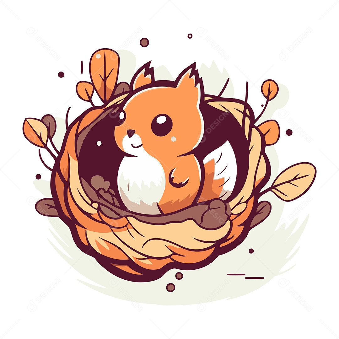 Esquilo de Desenho Animado no Ninho Ilustração Vetor EPS