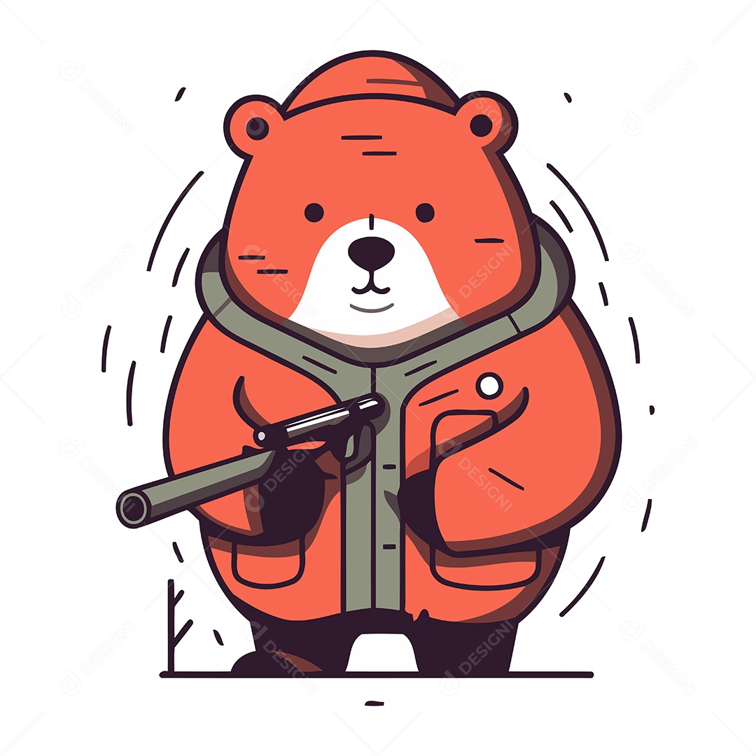 Urso Fofo com Roupas de Inverno e Uma Arma Ilustração Vetor EPS