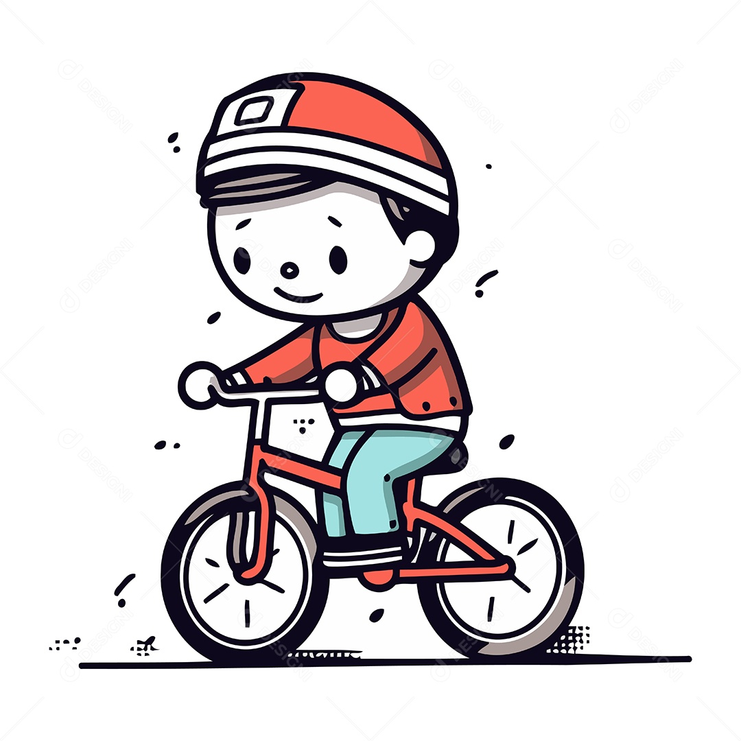 Menino Bonitinho Andando de Bicicleta Ilustração Vetor EPS