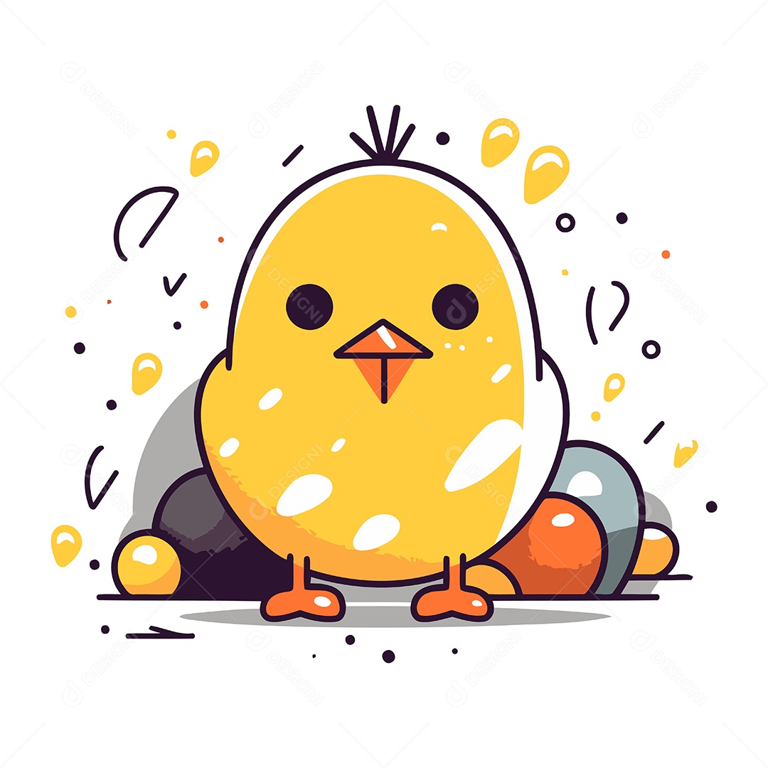 Pintinho Fofo de Desenho Animado Ilustração Vetor EPS