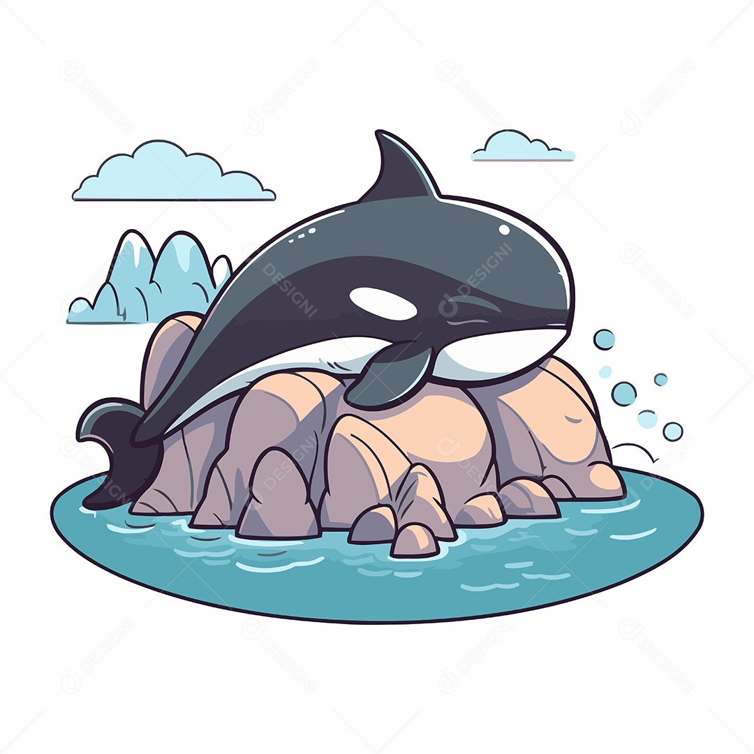 Orca em Uma Rocha no Mar Ilustração Vetor EPS