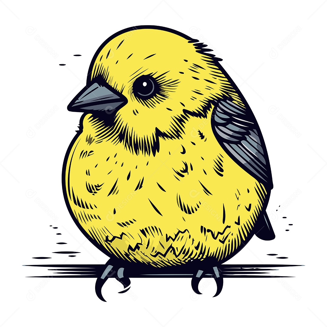 Passarinho Amarelo Fofo Ilustração Vetor EPS