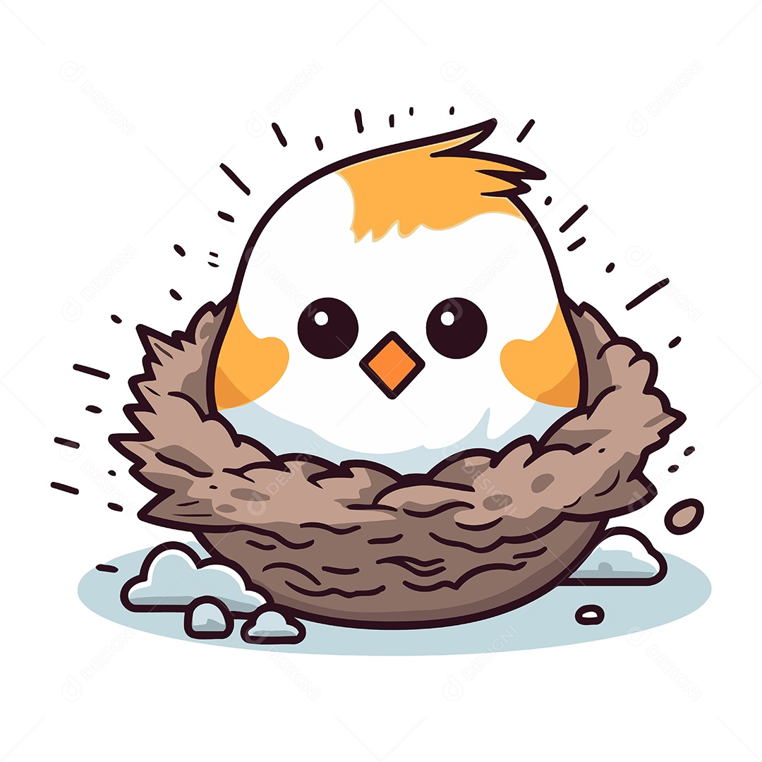Pintinho Fofo de Desenho Animado no Ninho Ilustração Vetor EPS