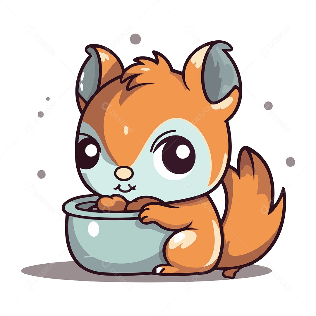 Esquilo Comendo em Uma Tigela Ilustração Vetor EPS