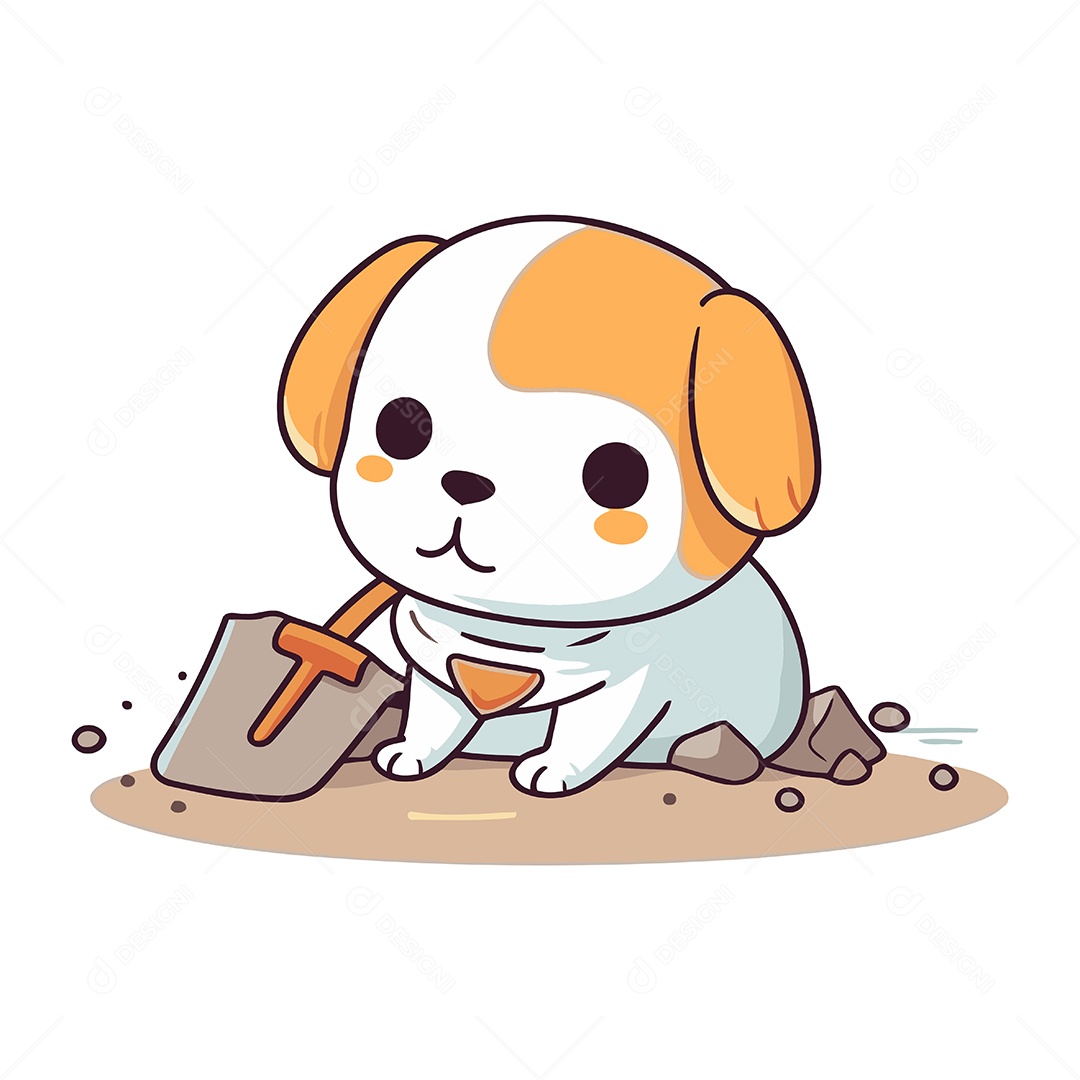 Cachorro Fofo Cavando um Buraco no Chão Ilustração Vetor EPS