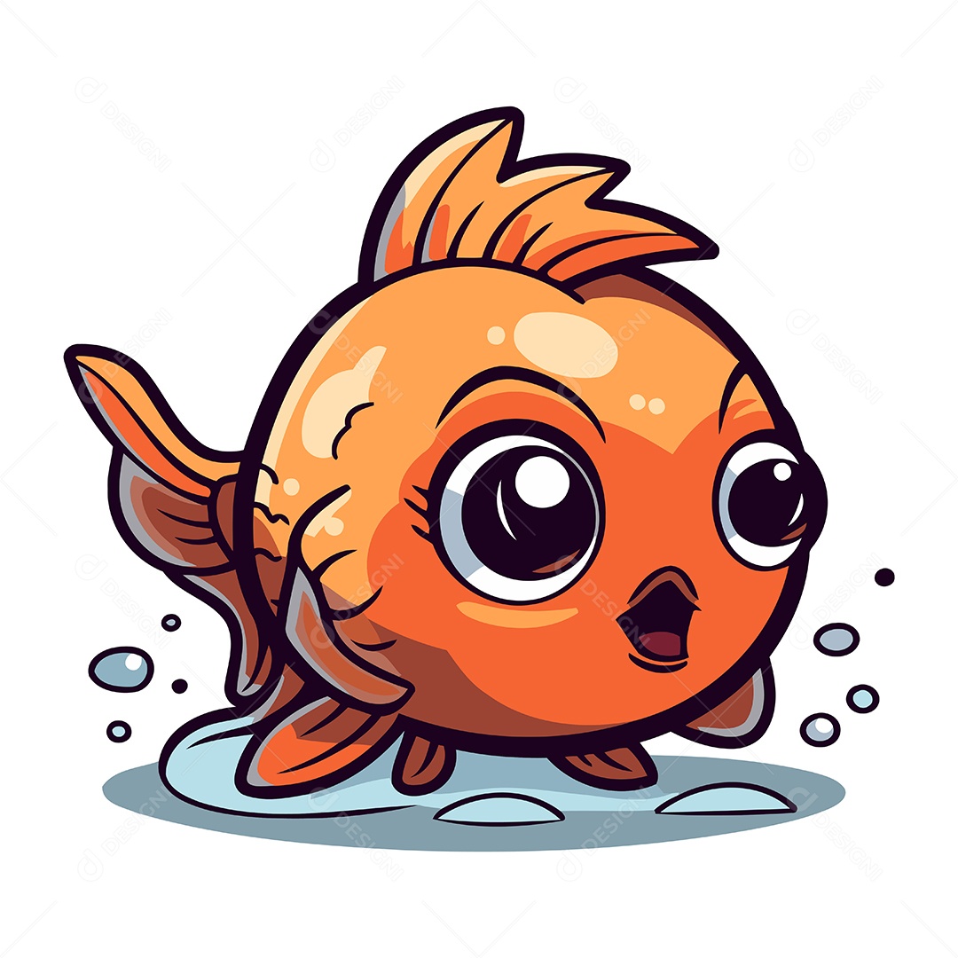 Peixinho Laranja Fofo de Desenho Animado Ilustração Vetor EPS