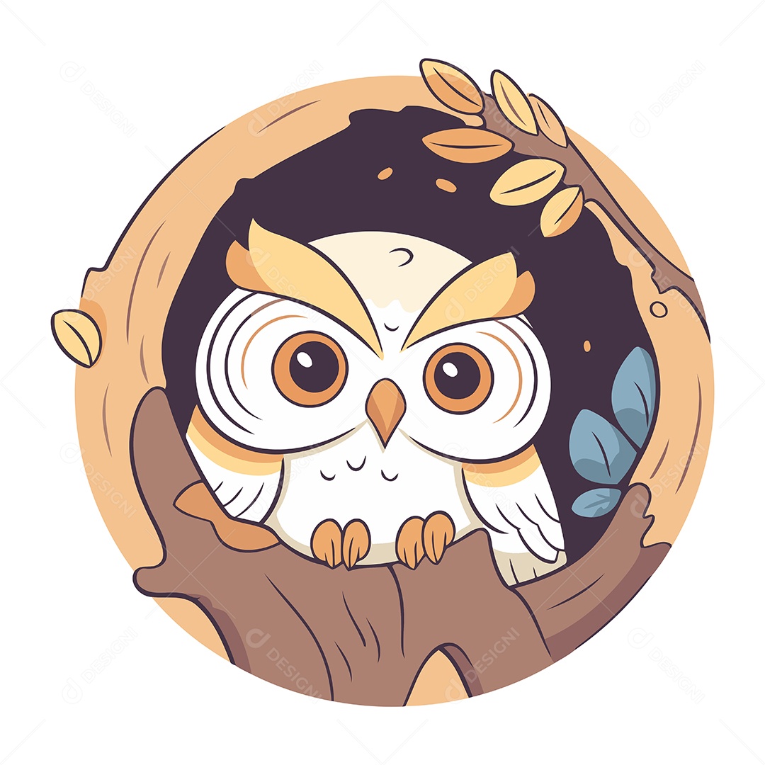 Coruja Fofa de Desenho Animado em Um Ninho Ilustração Vetor EPS