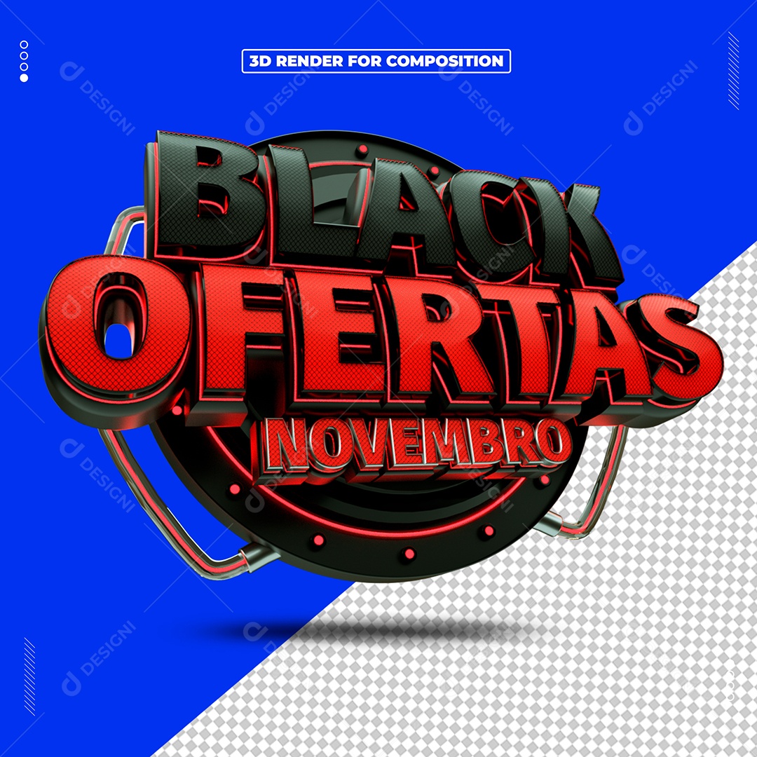 Black Friday Novembro Selo 3D Preto Vermelho para Composição PSD