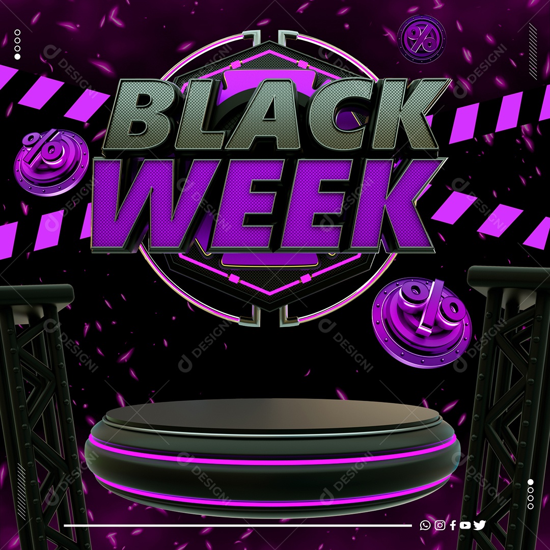 Black Week Selo 3D Preto Roxo para Composição PSD