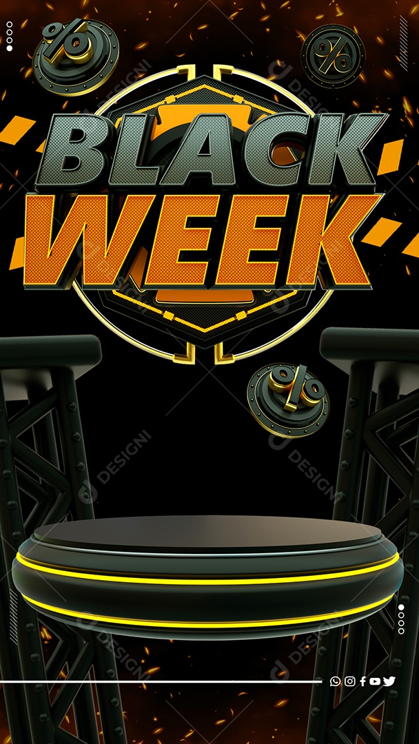 Story Black Week Selo 3D Preto Laranja para Composição PSD
