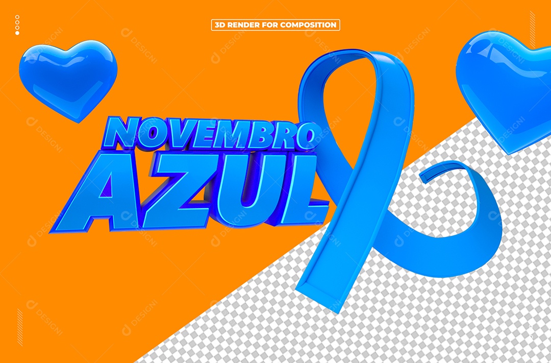 Novembro Azul  Fita Selo 3D Laranja Branco para Composição PSD