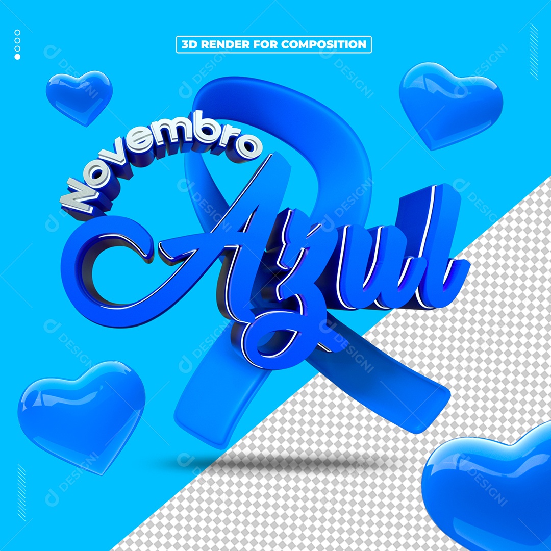 Novembro Azul Fita Selo 3D Branco para Composição PSD