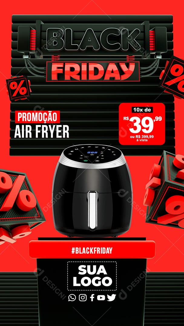 Story Black Friday Promoção Air Fryer 10X de 39,99 Social Media PSD Editável