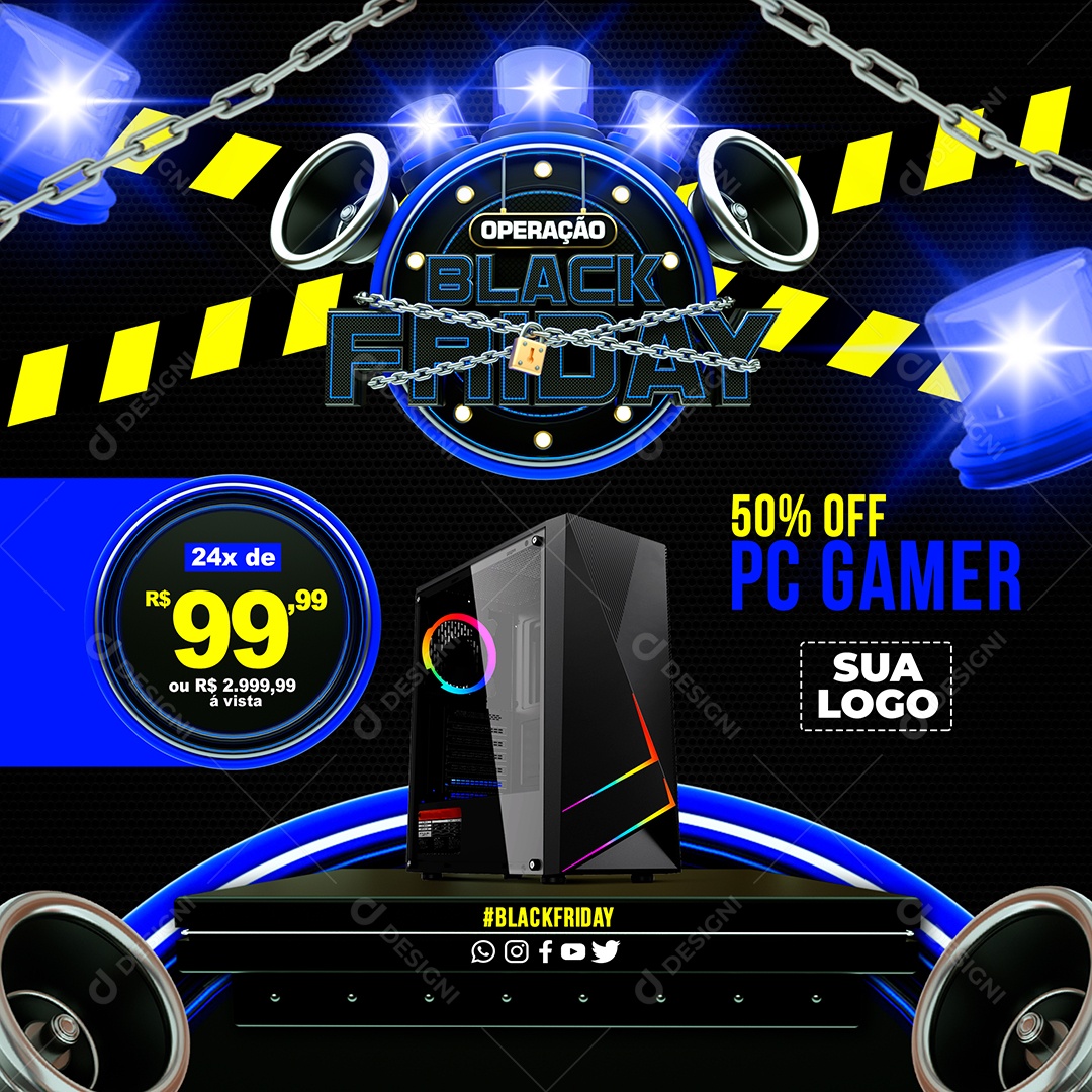 Operação Black Friday PC Gamer 50% OFF Social Media PSD Editável