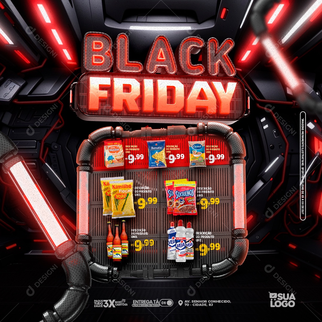 Social Media Feed Supermercado Black Friday PSD Editável