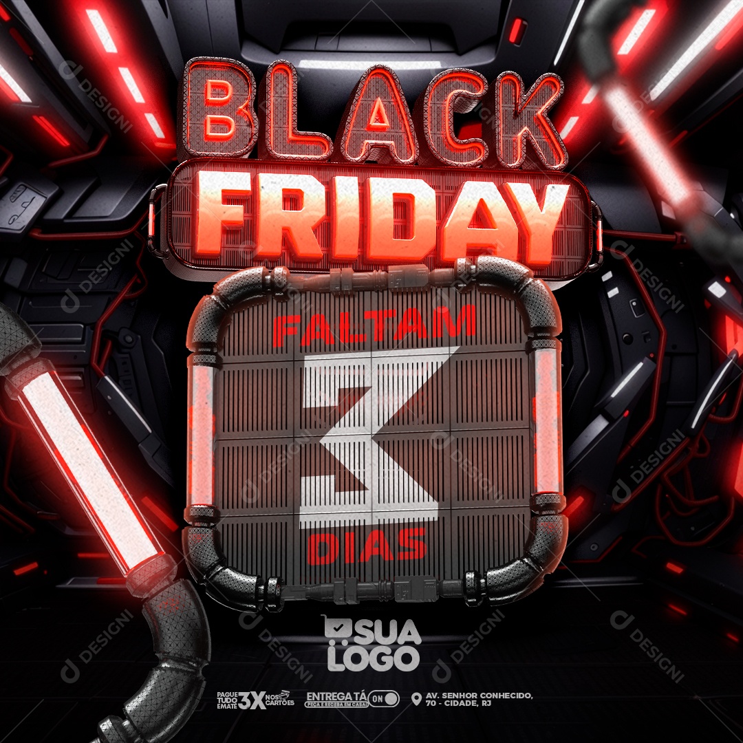 Feed Faltam 3 Dias Black Friday Social Media PSD Editável