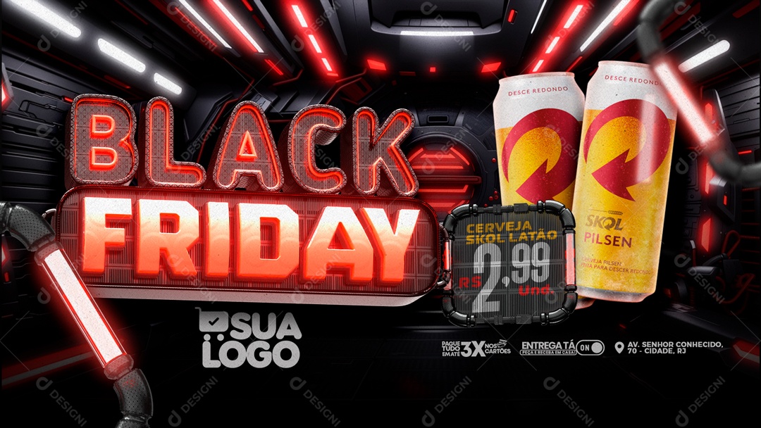 Banner Black Friday Distribuidora Cerveja Skol Social Media PSD Editável