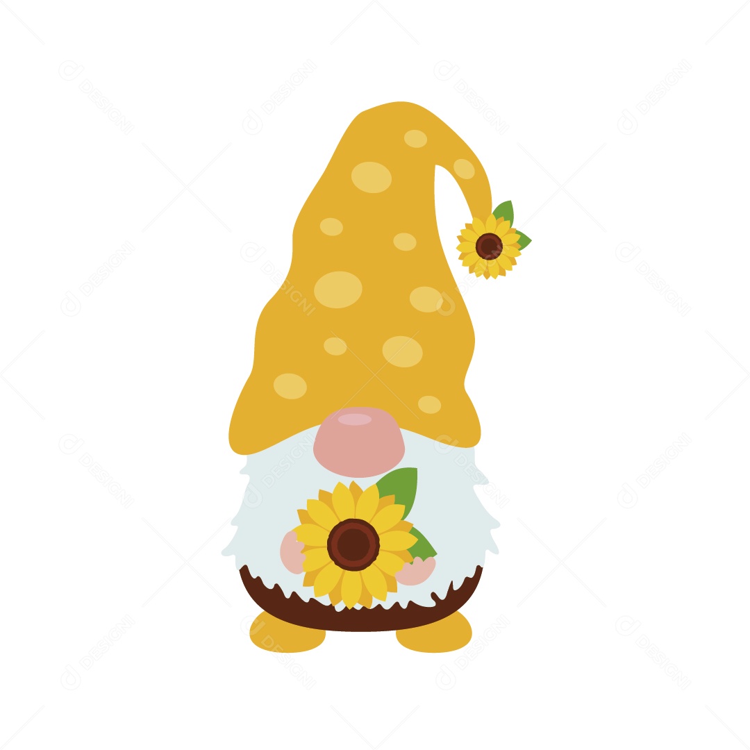 Gnomo de Girassol Ilustração Vetor EPS