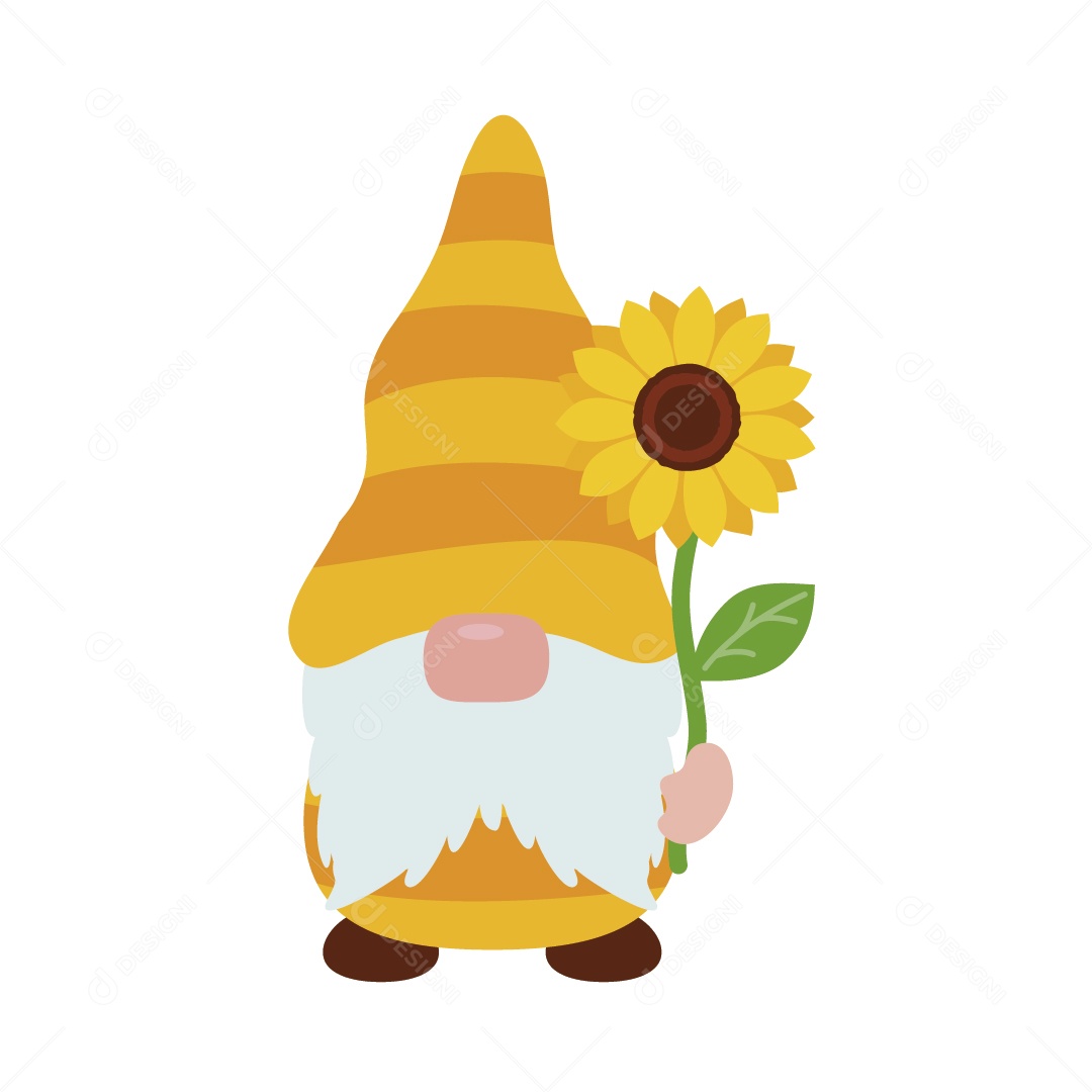 Gnomo de Girassol Ilustração Vetor EPS