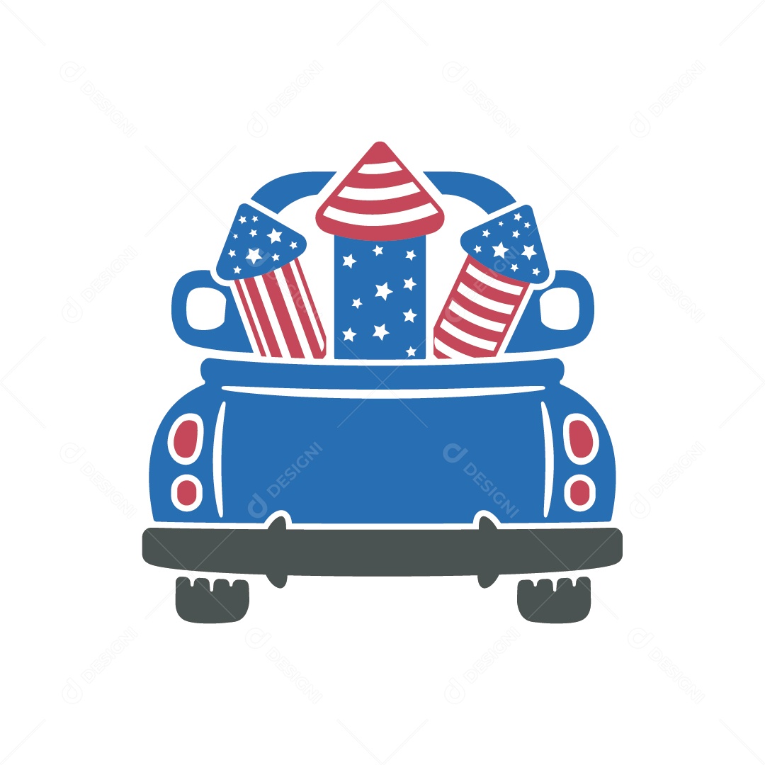 Carro com Fogos nas Cores de 4 de Junho Ilustração Vetor EPS