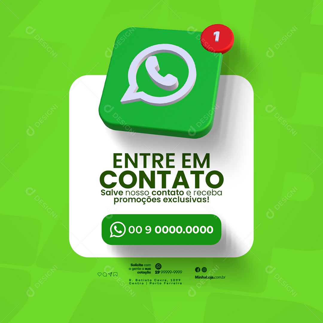 Entre em Contato Salve nosso Contato e Receba Promoções Exclusivas WhatsApp Lojas Empresas Comércios Social Media PSD Editável