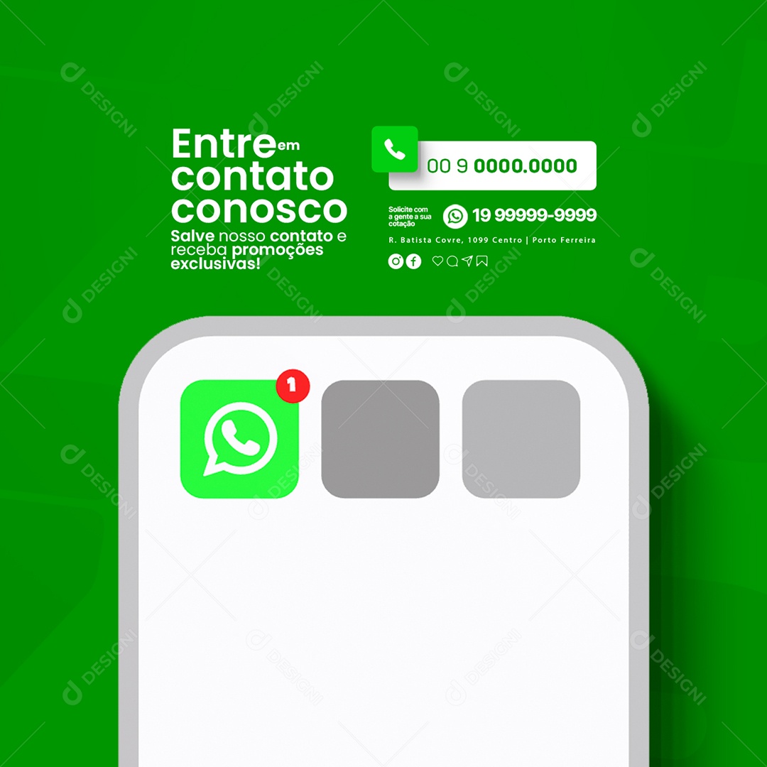 Entre em Contato Conosco WhatsApp Lojas Empresas Comércios Social Media PSD Editável