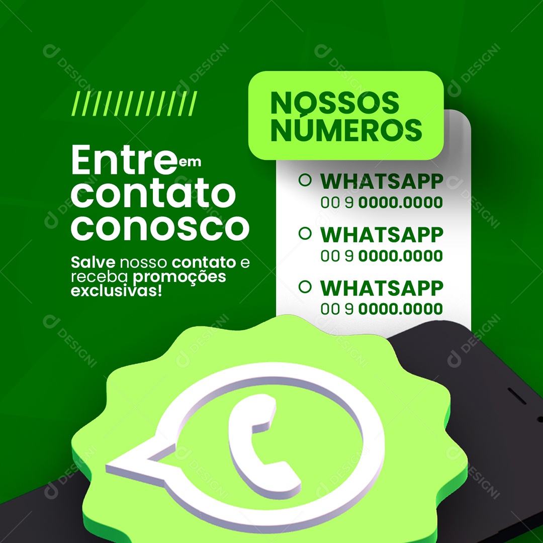 WhatsApp Entre em Contato Conosco Salve nosso Contato Nossos Números Lojas Empresas Comércios Social Media PSD Editável