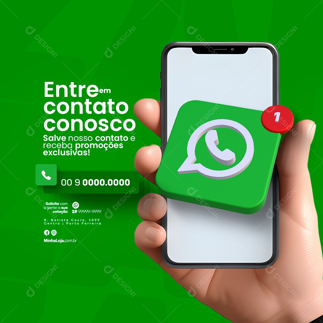 WhatsApp Entre em Contato Conosco Salve nosso Contato e Receba Promoções Lojas Empresas Comércios Social Media PSD Editável