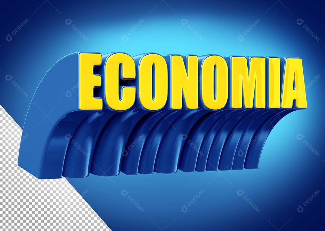 Economia Selo 3D Amarelo e Azul para Composição PSD