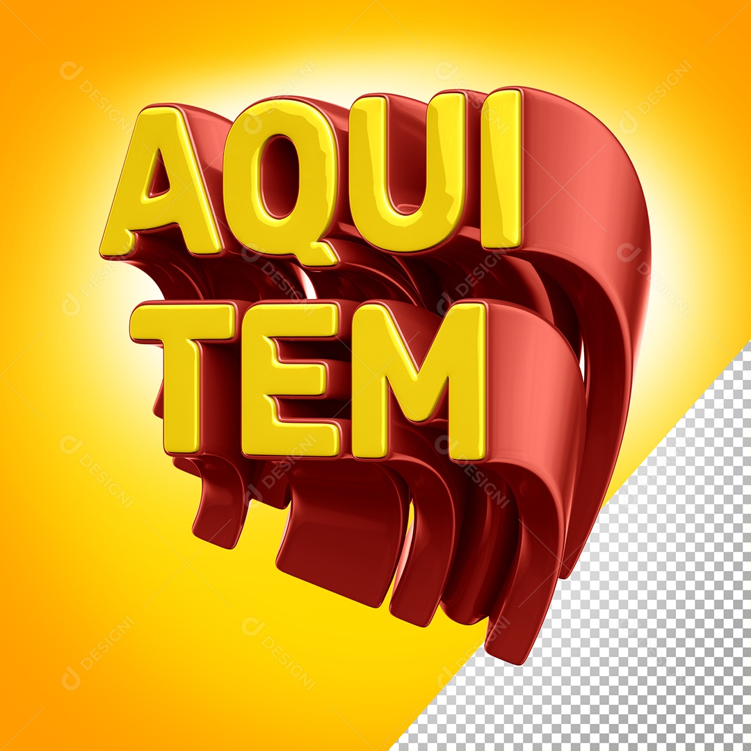 Selo 3D Aqui Tem Amarelo e Vermelho para Composição PSD
