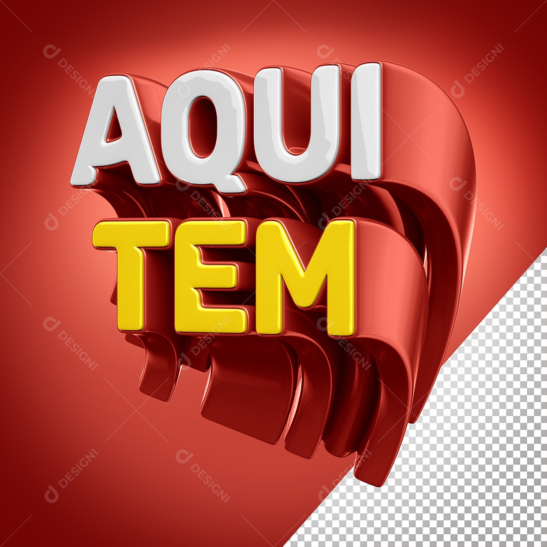 Selo 3D Aqui Tem Amarelo e Vermelho para Composição PSD