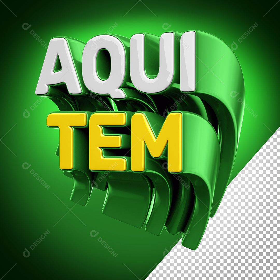 Selo 3D Aqui Tem Amarelo e Verde para Composição PSD